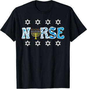 Hanukkah Nurse Chanukah Scrub Top Jewish RN ER ICU Women Men T-Shirt - T-Shirt | Black
