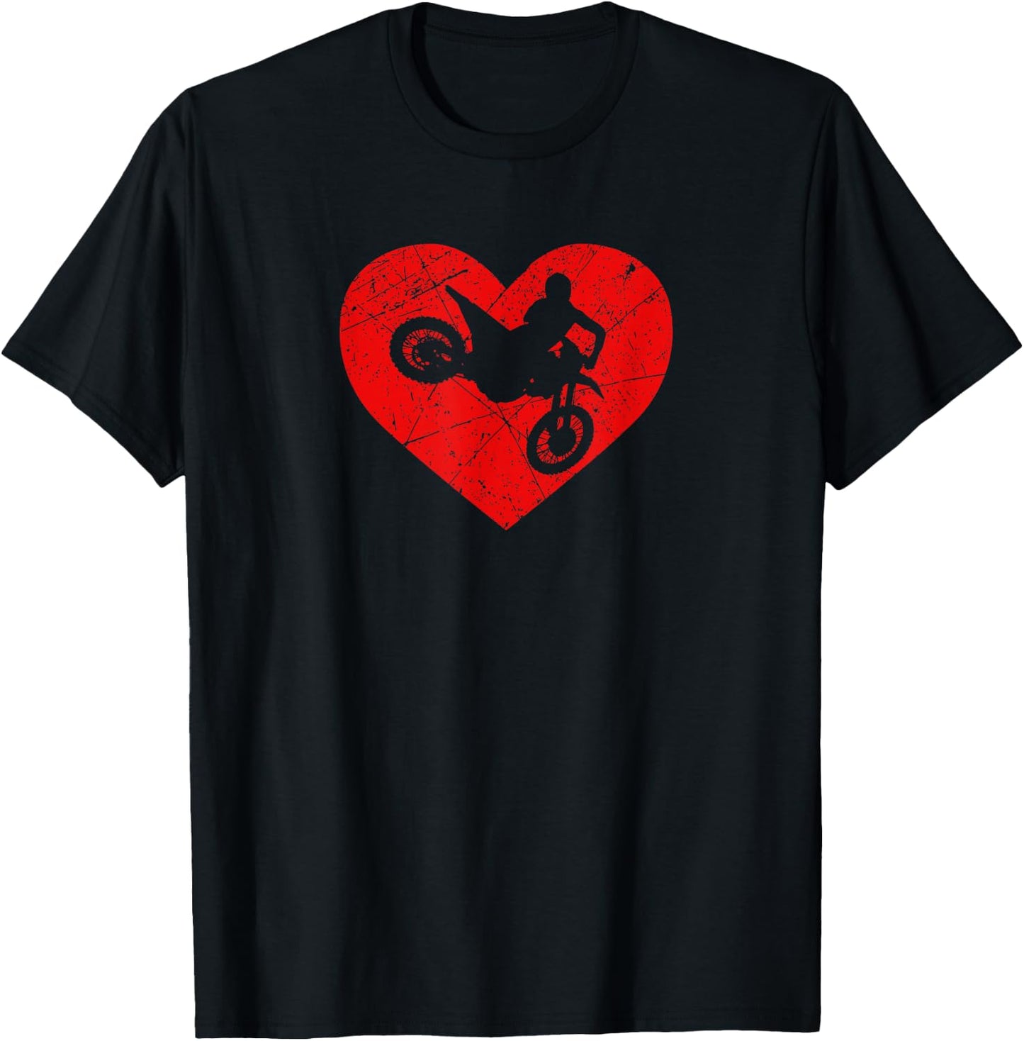 Vintage Dirt Bike Motorcycle Heart Love Valentine's Day T-Shirt - T-Shirt | Black