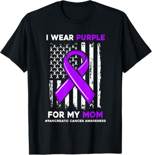 I Wear Purple For My Mom Mother Pancreatic Cancer Awareness T-Shirt - T-Shirt | Black