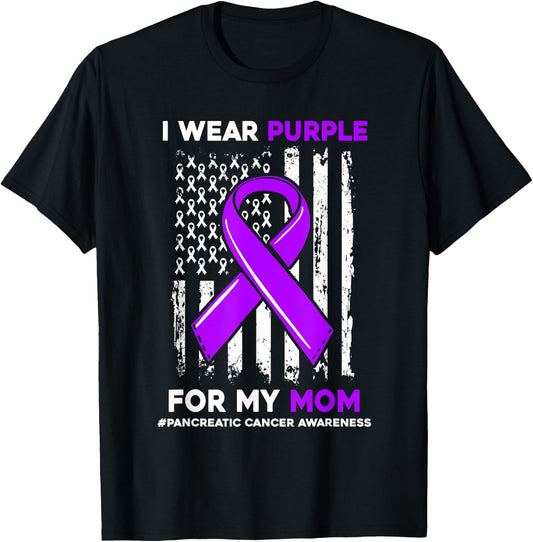 I Wear Purple For My Mom Mother Pancreatic Cancer Awareness T-Shirt - T-Shirt | Black