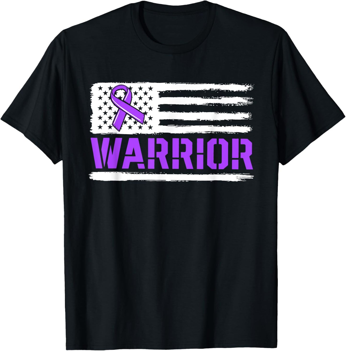 Warrior Flag Purple Support Pancreatic Cancer Awareness T-Shirt - T-Shirt | Black