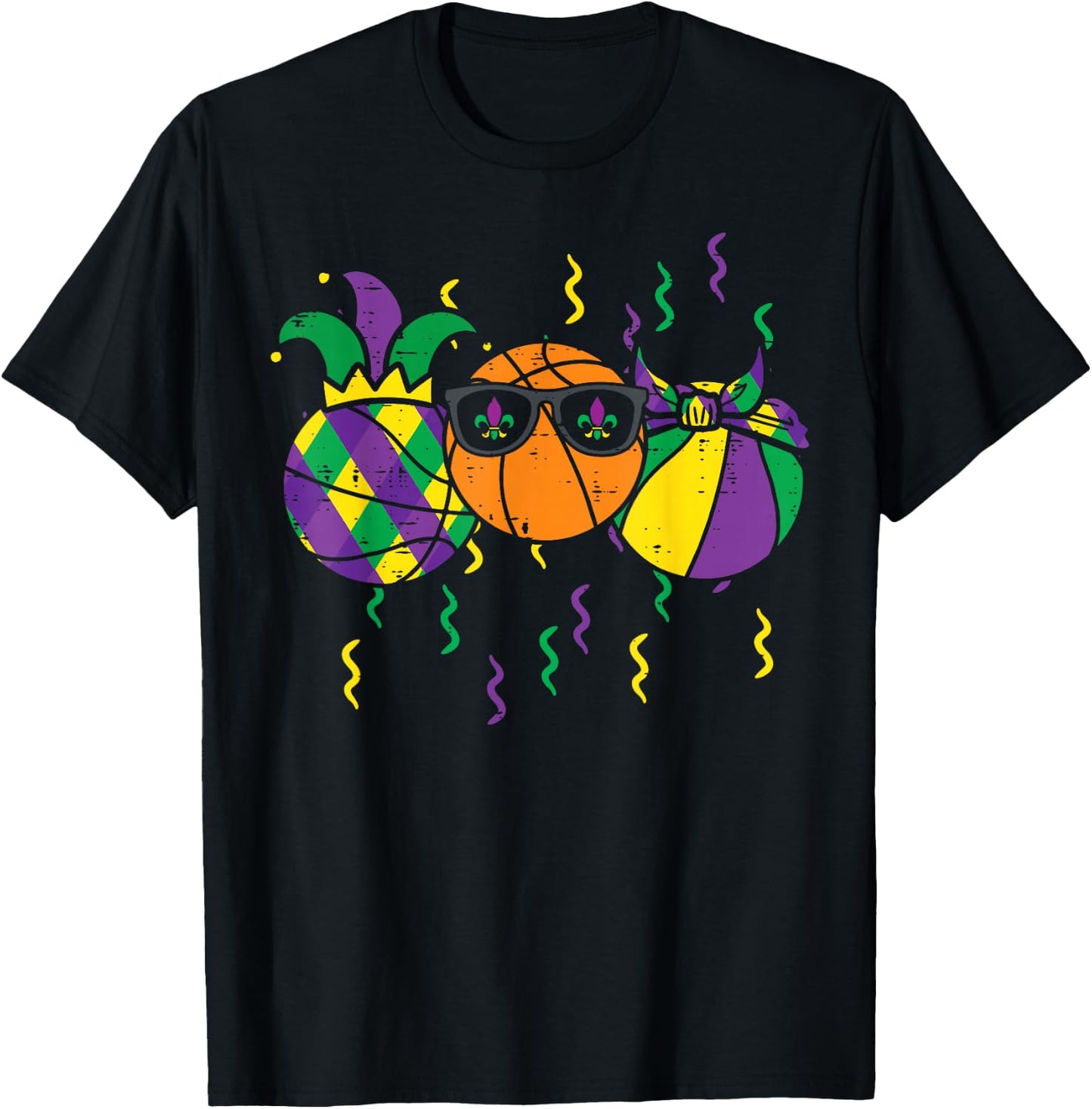 Mardi Gras Basketball Funny Sports Boys Kids Toddlers Men T-Shirt - T-Shirt | Black