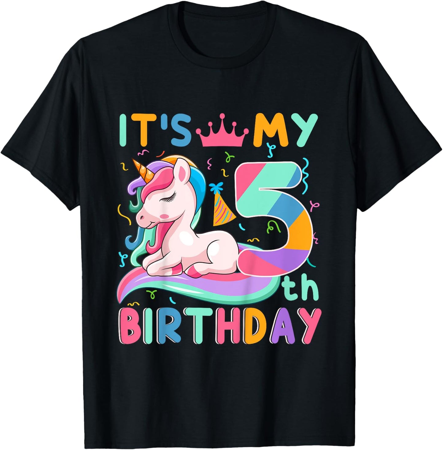 Kids It's My 5th Birthday Unicorn Lover Kid 5 Years Old Birthday T-Shirt - T-Shirt | Black