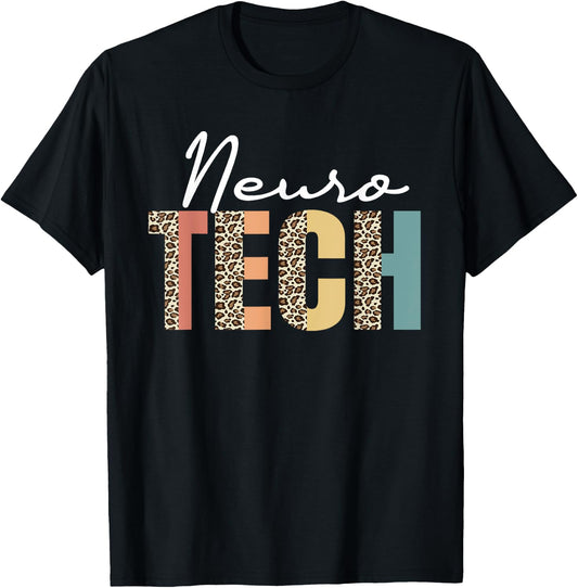 Neuro Tech Leopard Pattern Neurology Nursing EEG Brain Waves T-Shirt - T-Shirt | Black