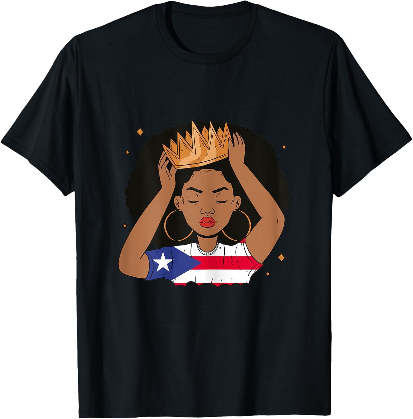 Puerto Rican Afro Hair Girl Latin Melanin Puerto Rico Queen T-Shirt - T-Shirt | Black