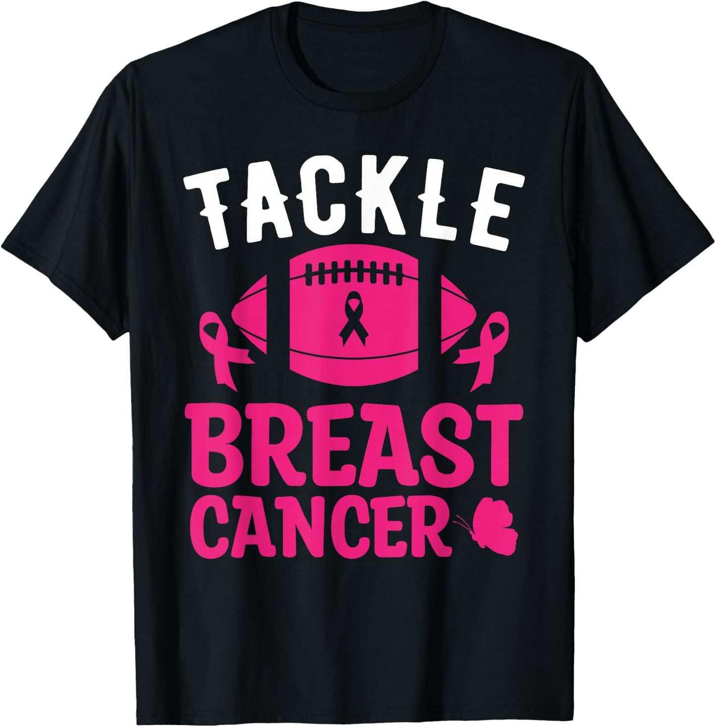 Breast Cancer Awareness Football Tackle Breast Cancer T-Shirt - T-Shirt | Black