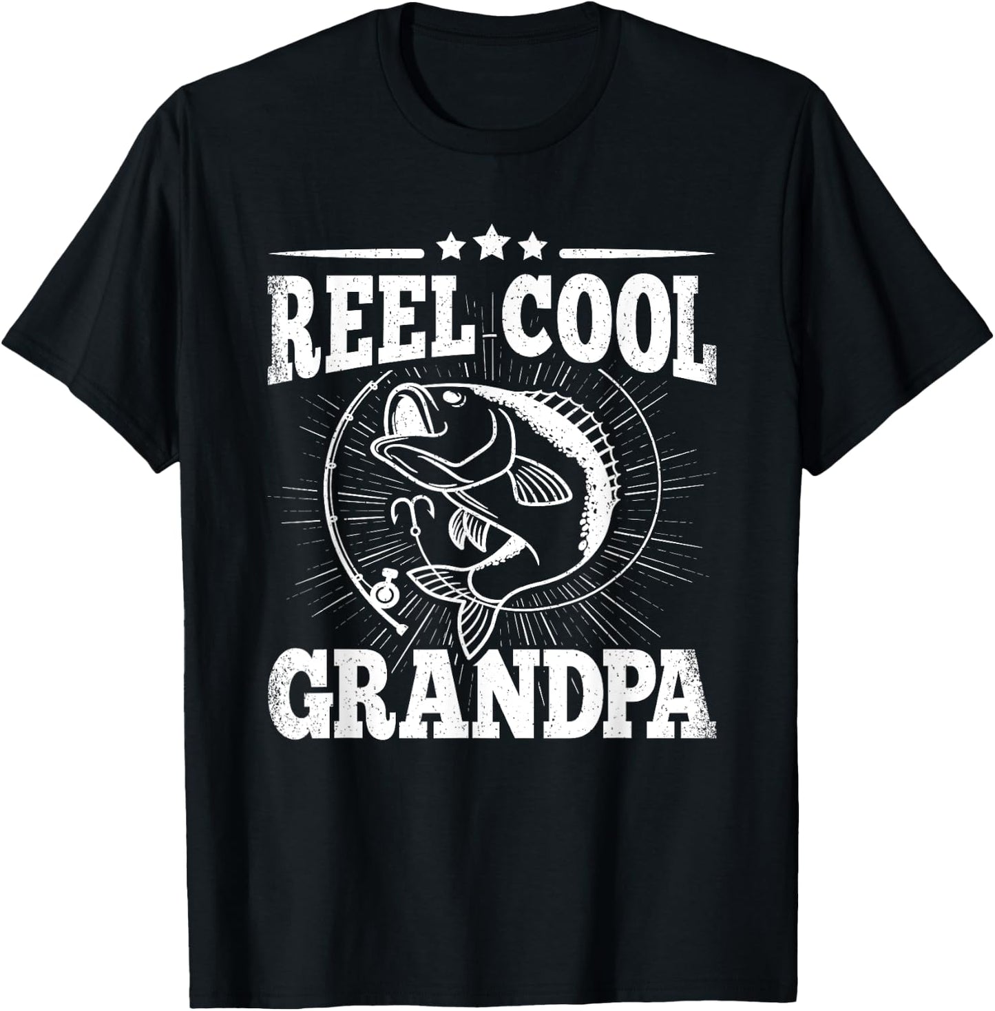 Funny Fishing Vintage Reel Cool Grandpa Grandfather Men T-Shirt - T-Shirt | Black