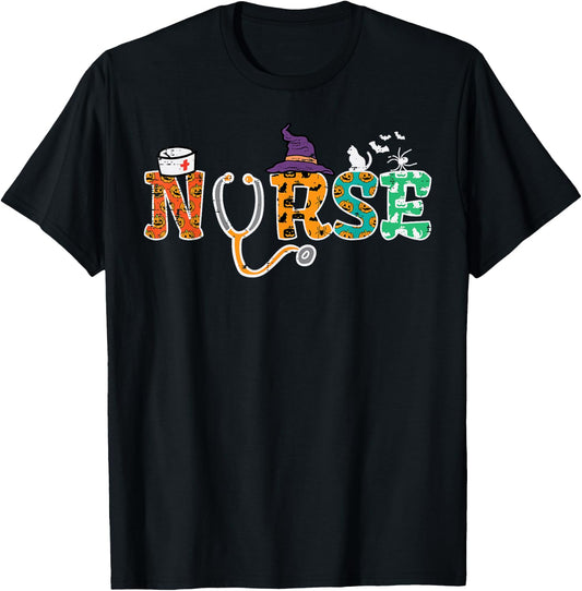 Nurse Halloween Costume RN ICU ER OB Fall Scrub Top Women T-Shirt - T-Shirt | Black