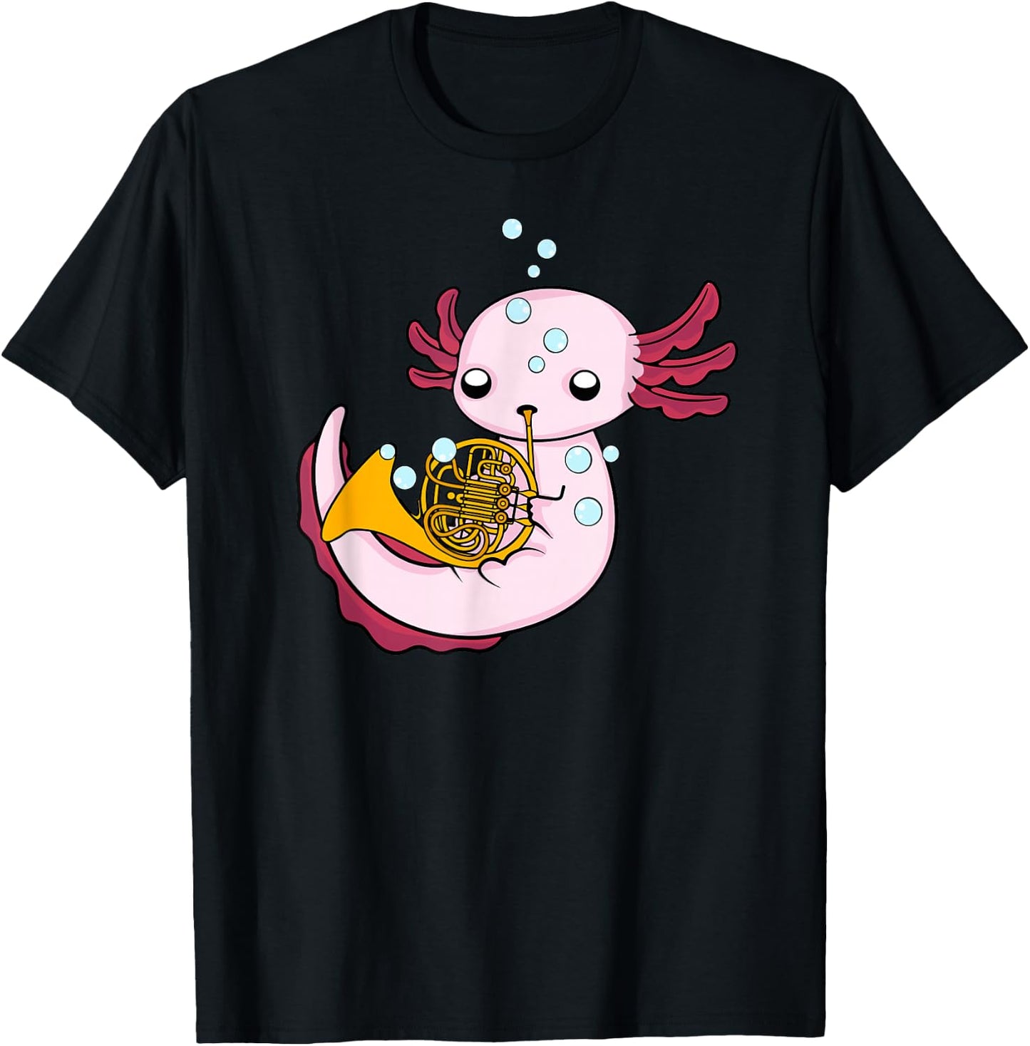 French Horn Player Kids Axolotl Big Band French Horn T-Shirt - T-Shirt | Black