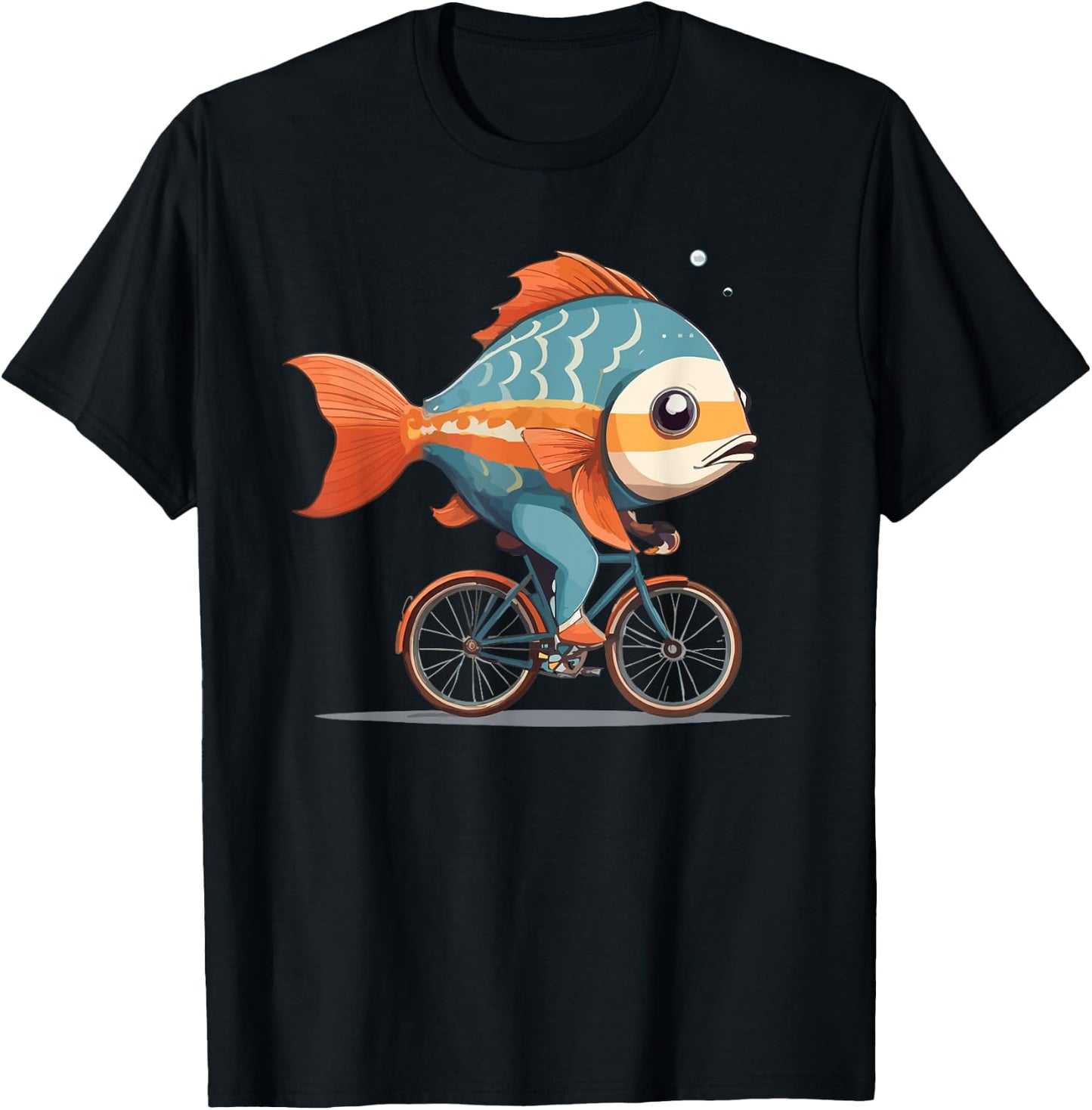 Cute Fish riding a bike, Fish and Bike T-Shirt - T-Shirt | Black