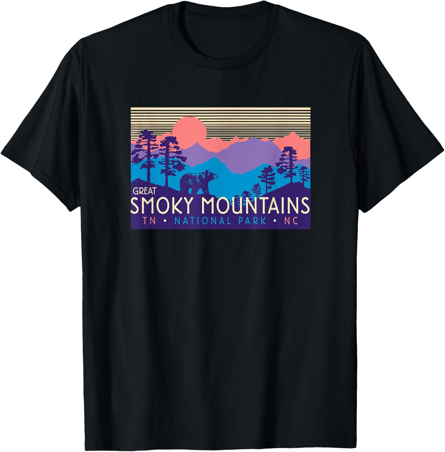 Great Smoky Mountains National Park Retro Scenery T-Shirt - T-Shirt | Black