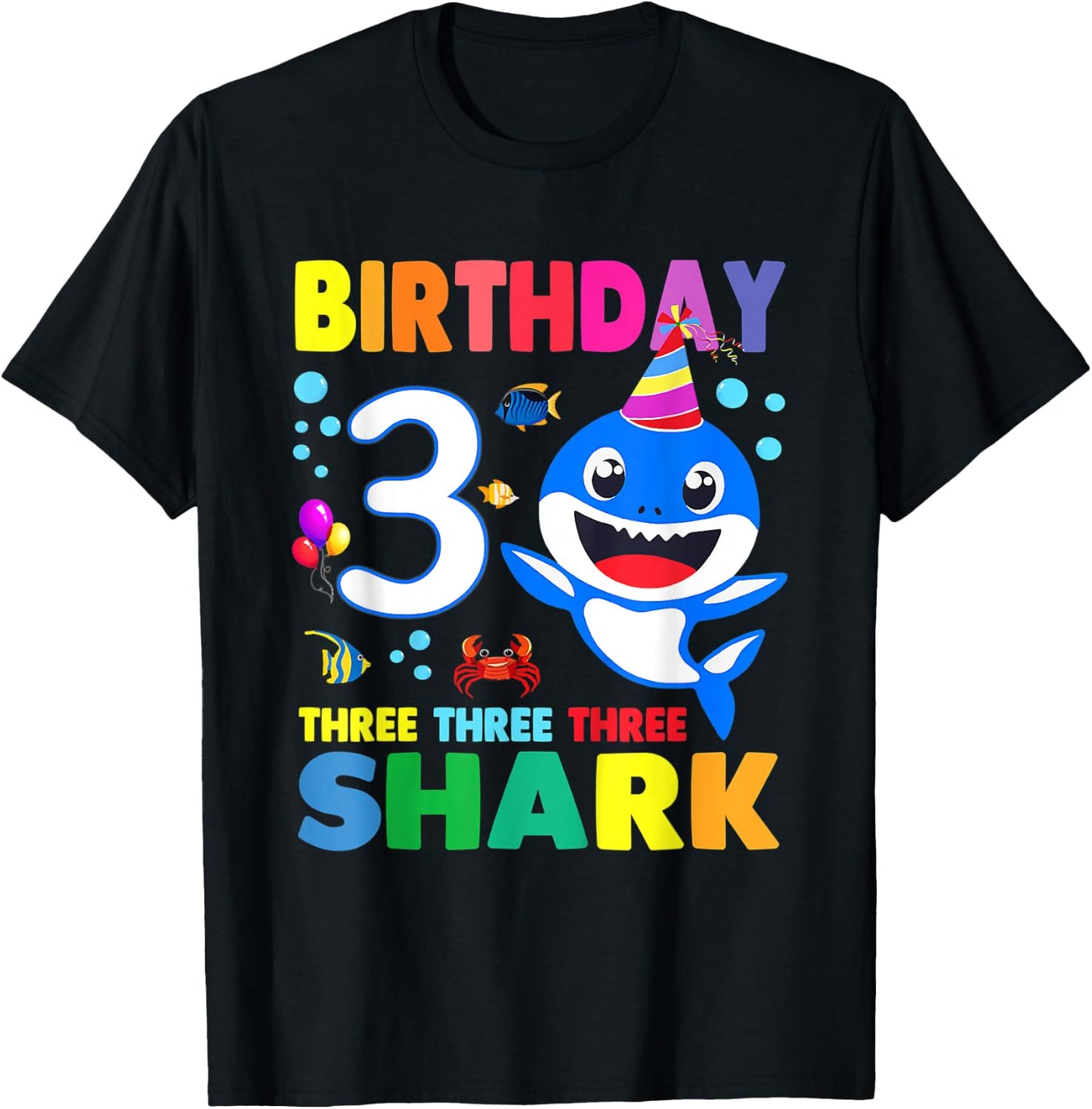 Birthday Kids Shark 3 Year Old 3rd Birthday Matching Family T-Shirt - T-Shirt | Black