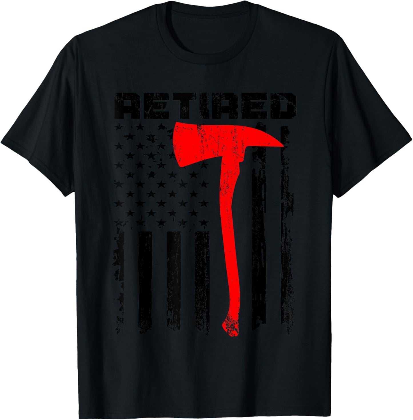 Funny Retired Firefighter USA Flag Fireman Retirement Outfit T-Shirt - T-Shirt | Black