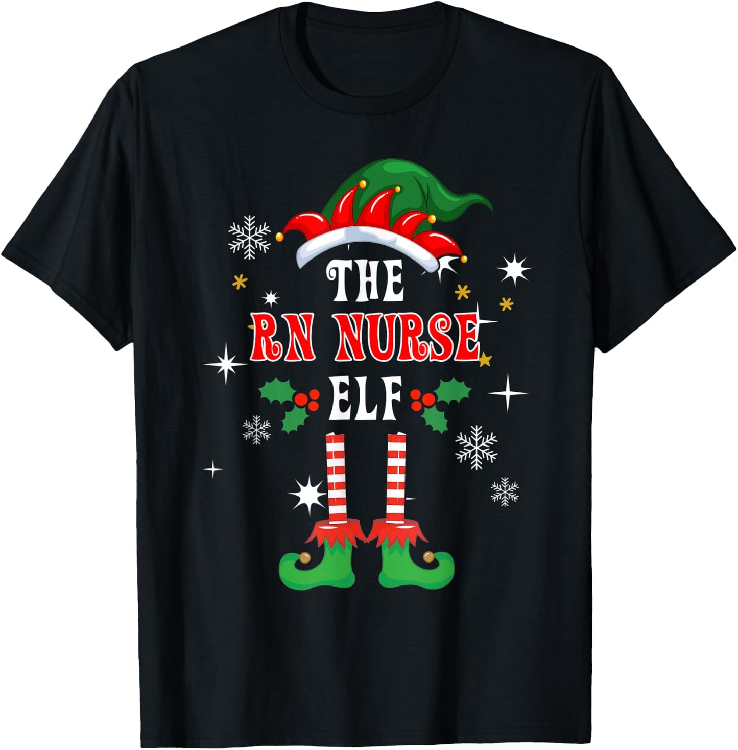 RN Nurse Elf Christmas Winter Holiday Family Matching Pajama T-Shirt - T-Shirt | Black