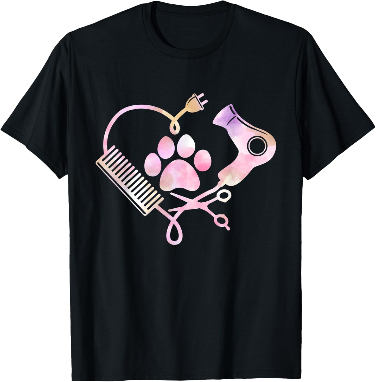 Dog Grooming Hair Dryer Heart Shirt Dog Groomer Gifts T-Shirt - T-Shirt | Black