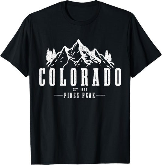 Pikes Peak Colorado Est. 1806 Vintage Mountains USA Souvenir T-Shirt - T-Shirt | Black