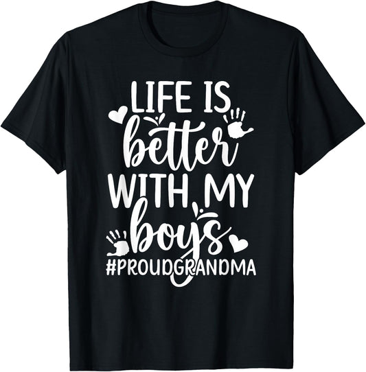 Proud Grandma Of Boys Grandma Boy Grandmother Of Boys T-Shirt - T-Shirt | Black