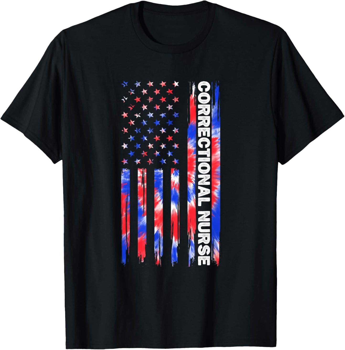 Correctional Nurse Nursing Tie Dye American Flag 4th Of July T-Shirt - T-Shirt | Black