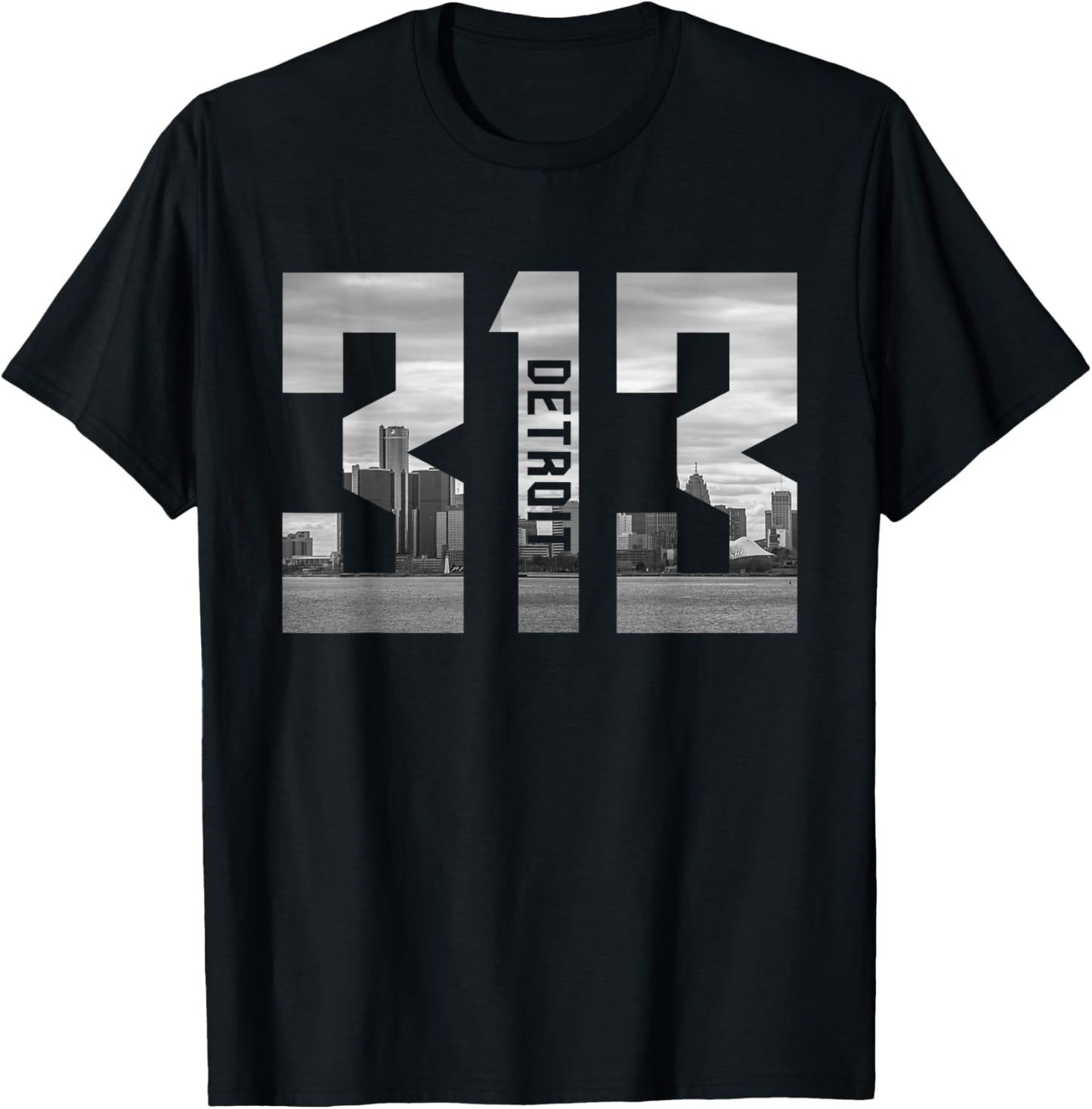 Vintage Detroit Michigan 313 Area Code Skyline T-Shirt - T-Shirt | Black