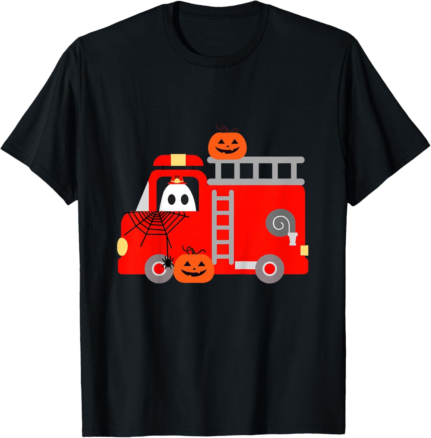 Toddler Boy Firetruck Halloween Fire Truck Firefighter Ghost T-Shirt - T-Shirt | Black