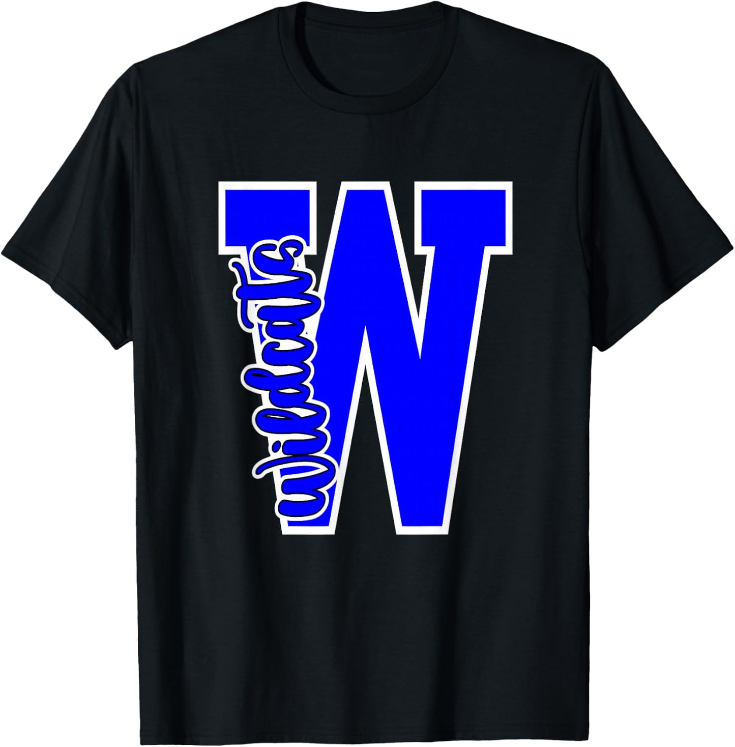 Wildcats Letter School Spirit Royal Blue White T-Shirt - T-Shirt | Black