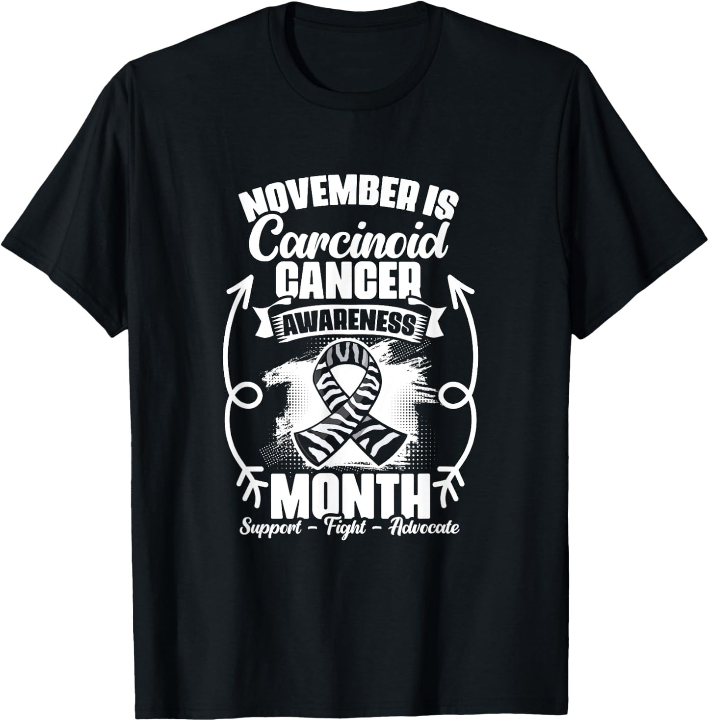 Zebra Ribbon November Carcinoid Cancer Awareness T-Shirt - T-Shirt | Black