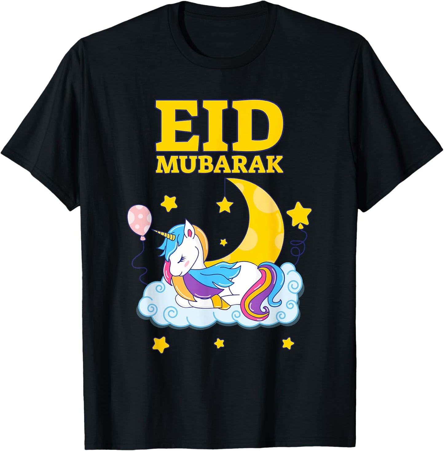 Eid Mubarak Present for kids Mom Girls Eid Mubarak Unicorn T-Shirt - T-Shirt | Black