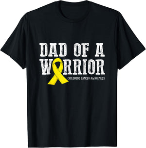 Dad of a Warrior Childhood Cancer Awareness Ribbon T-Shirt - T-Shirt | Black