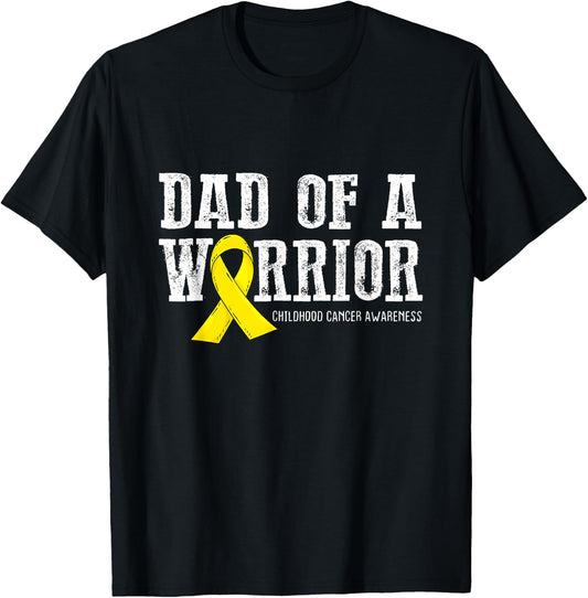 Dad of a Warrior Childhood Cancer Awareness Ribbon T-Shirt - T-Shirt | Black