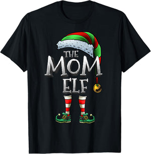The Mom Elf Shirt Matching Family Funny Christmas Elf Mommy T-Shirt - T-Shirt | Black