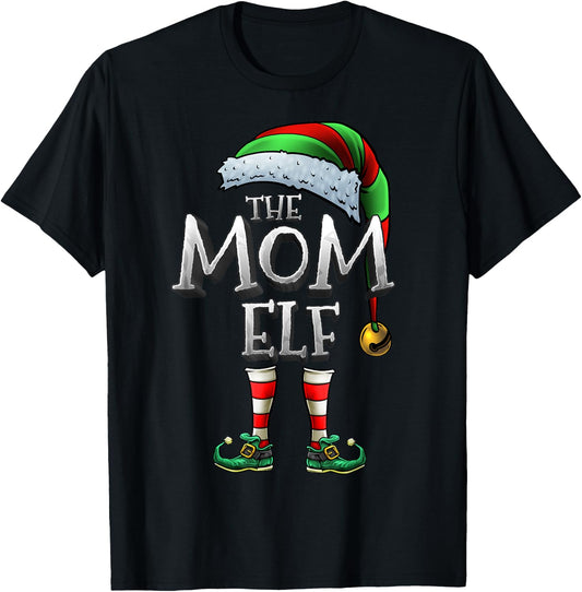 The Mom Elf Shirt Matching Family Funny Christmas Elf Mommy T-Shirt - T-Shirt | Black