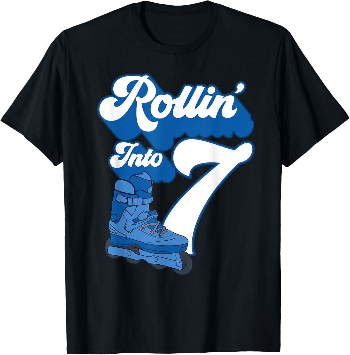 Rollin' Into 7 Roller Skating Birthday 7th Boy Kids Skate T-Shirt - T-Shirt | Black