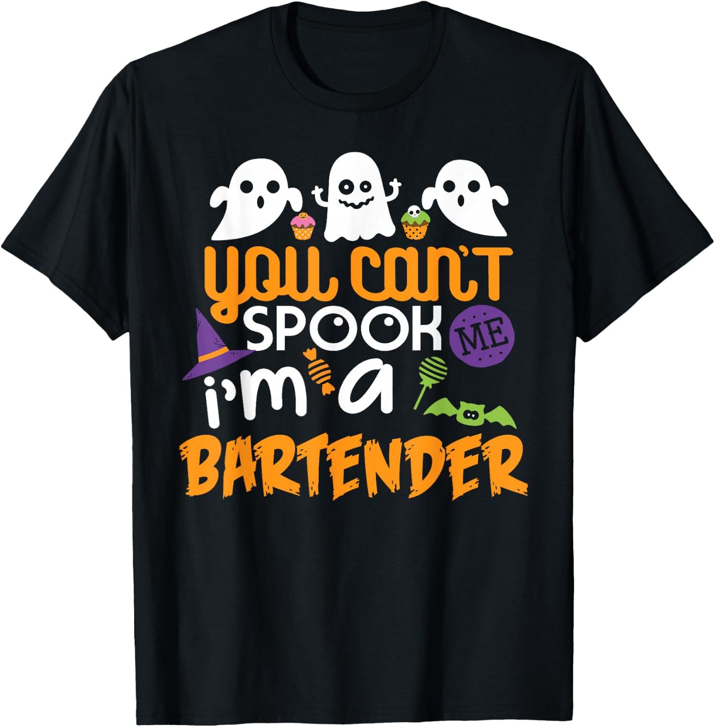 Bartender Halloween Shirt Costume Party Can't Spook Me T-Shirt - T-Shirt | Black