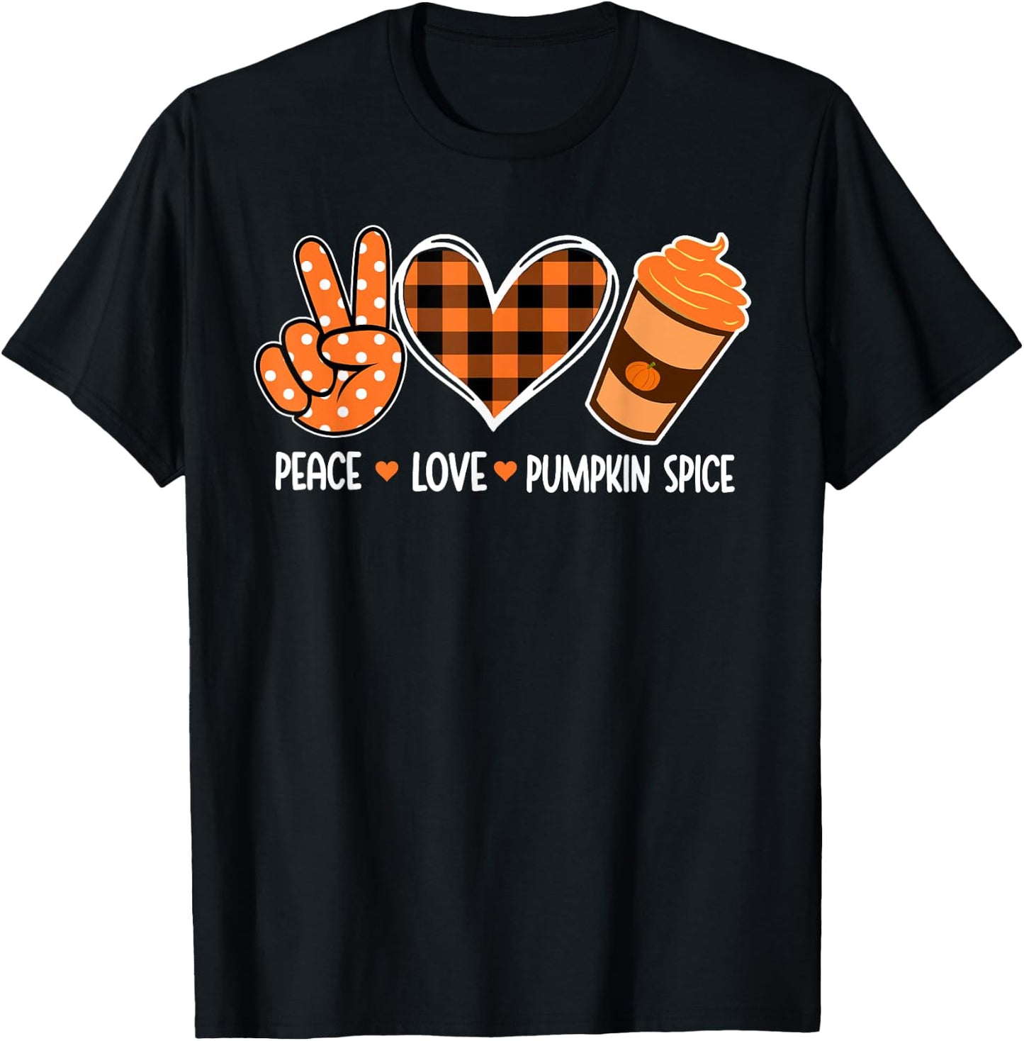 Peace Love Pumpkin Spice Latte Halloween Plaid Fall Season T-Shirt - T-Shirt | Black