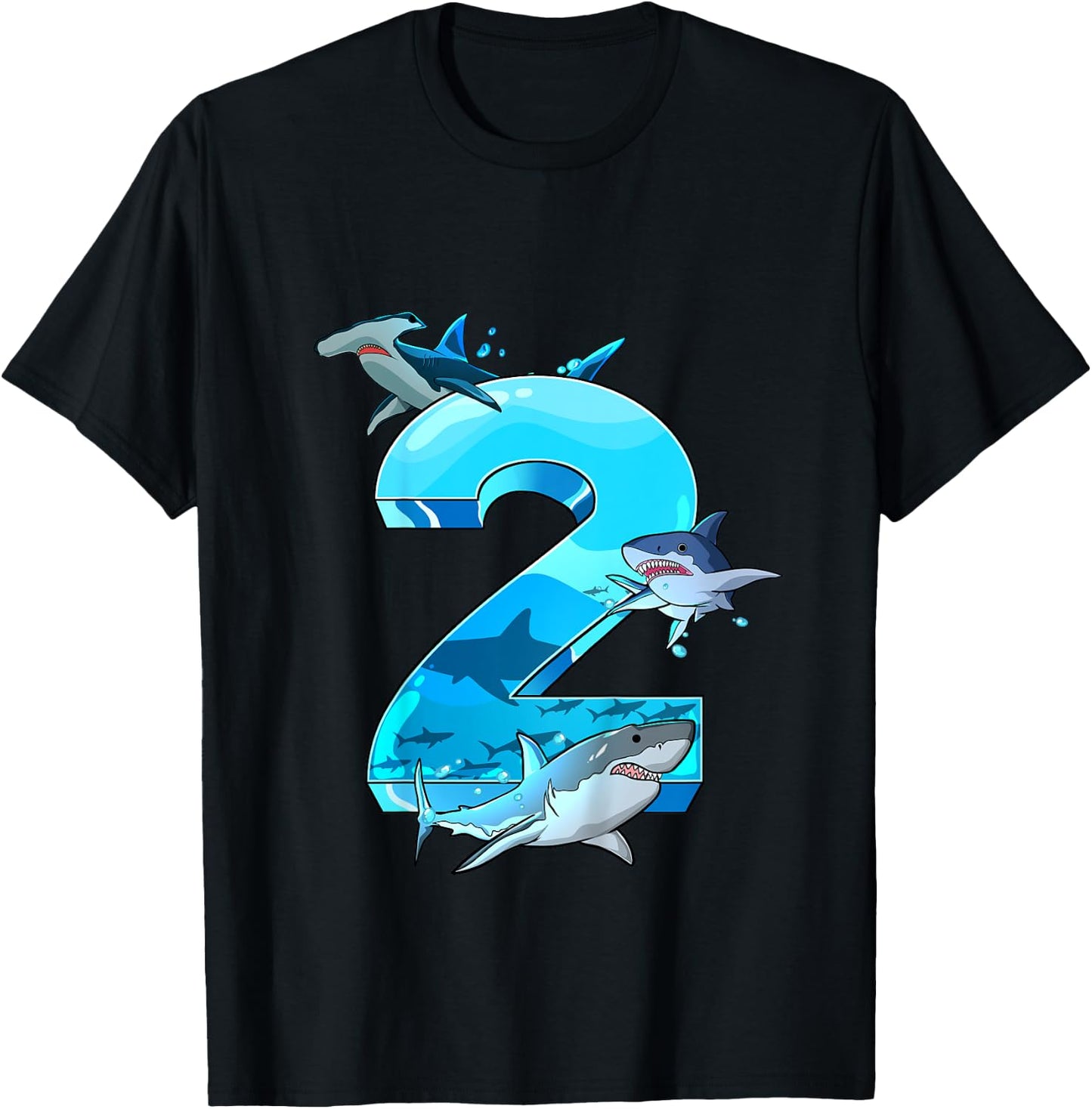 Kids Shark Boy 2 Years Birthday Child Children Birthday T-Shirt - T-Shirt | Black