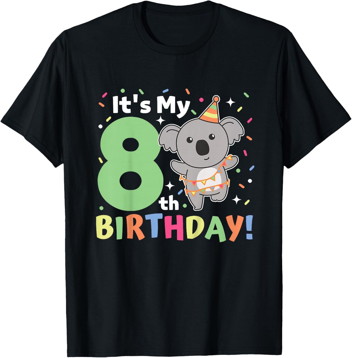 Koala 8th Birthday For Kids Eight Years Old Koala T-Shirt - T-Shirt | Black