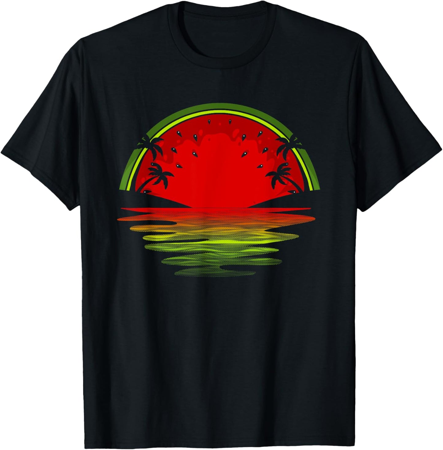 Cool Watermelon Women Tropical Sunset Fruit Summer T-Shirt - T-Shirt | Black