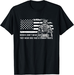 Heroes Don't Wear Capes They Wear Dog Tags & Combat Boots T-Shirt - T-Shirt | Black