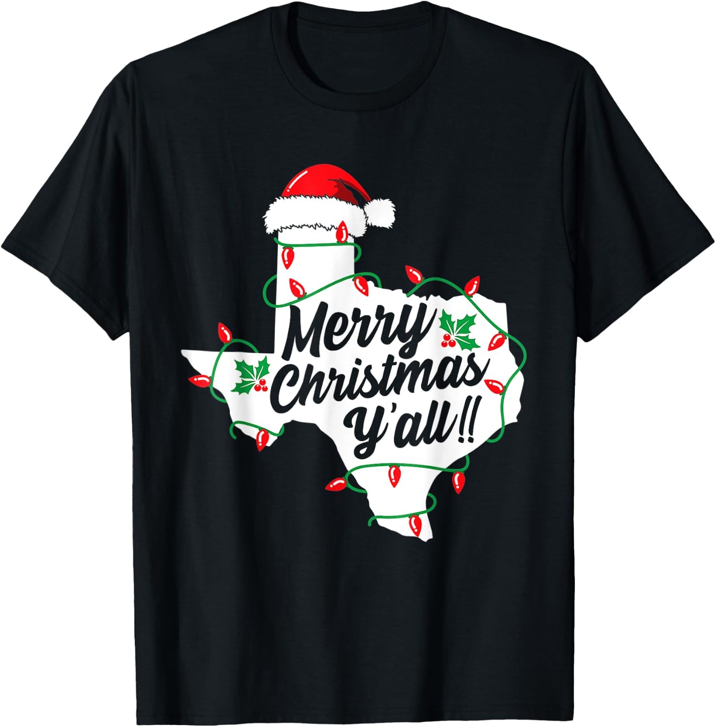 Funny Southern Humor Merry Christmas Y'All Texas Map Santa T-Shirt - T-Shirt | Black