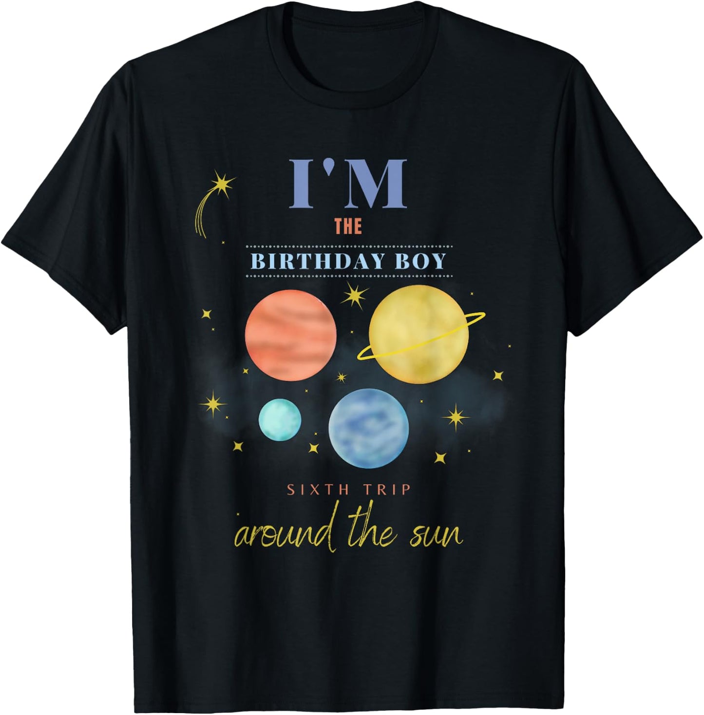 Birthday Boy Sixth Trip Around The Sun Space 6th Bday T-Shirt - T-Shirt | Black