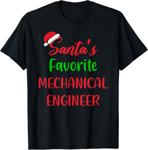 Santas Favorite Mechanical Engineer Funny Gift Christmas T-Shirt - T-Shirt | Black