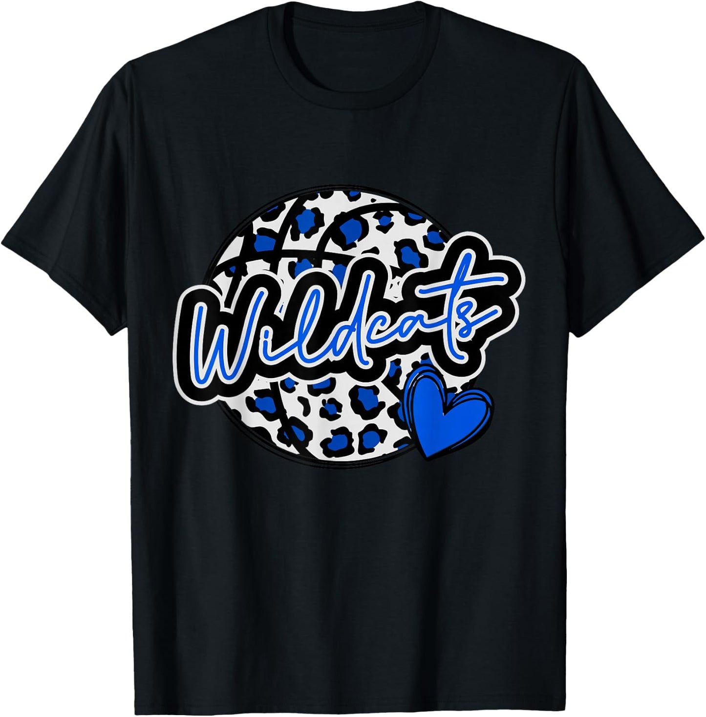 Leopard Cheetah Basketball Wildcats Blue Spirit Game T-Shirt - T-Shirt | Black