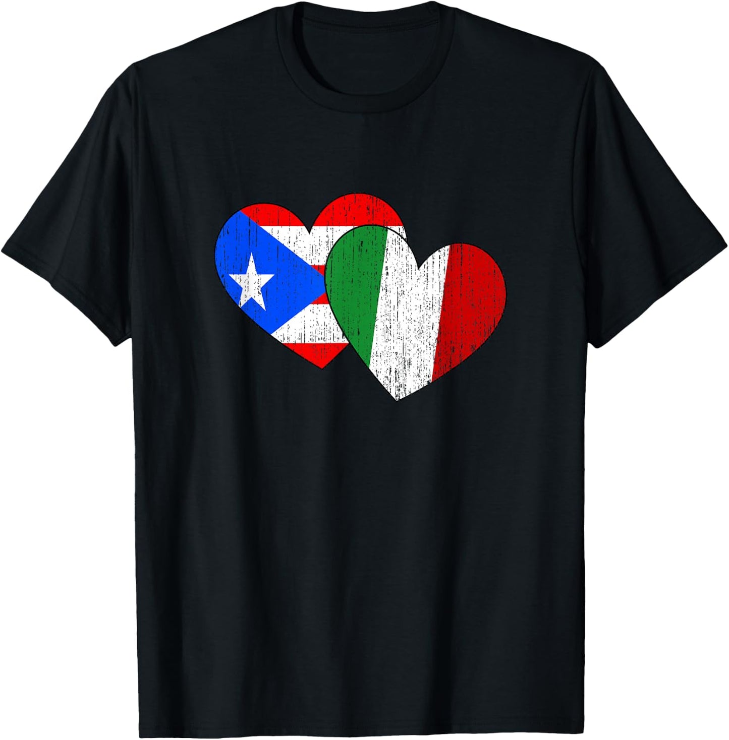 Half Italian And Puerto Rican Rico Italy Flag Heart Boricua T-Shirt - T-Shirt | Black