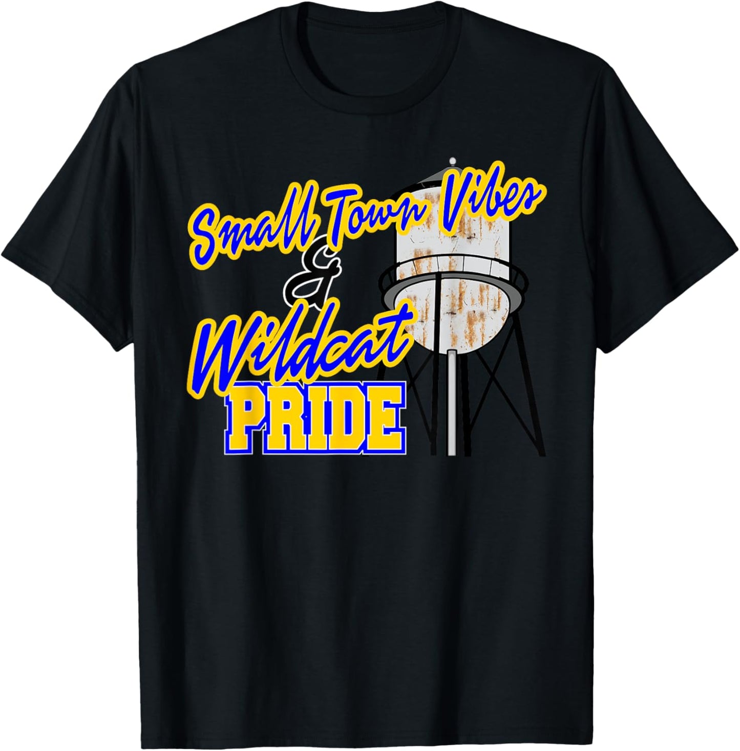 Small Town Vibes and Wildcat Pride School Spirit Blue Yellow Women Kids T-Shirt - T-Shirt | Black