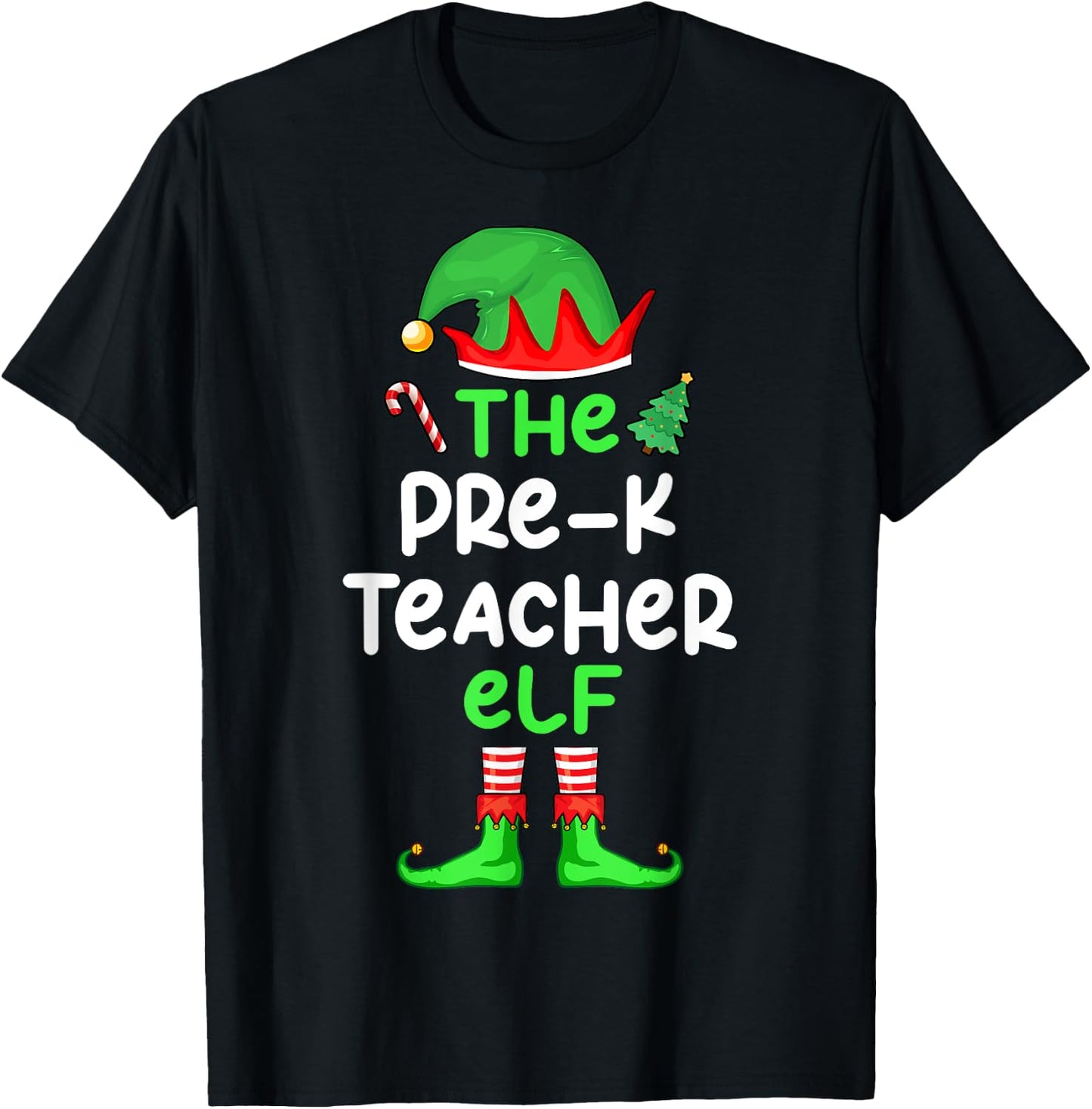 I'm The Pre-K Teacher Elf Christmas Matching Pajama T-Shirt - T-Shirt | Black