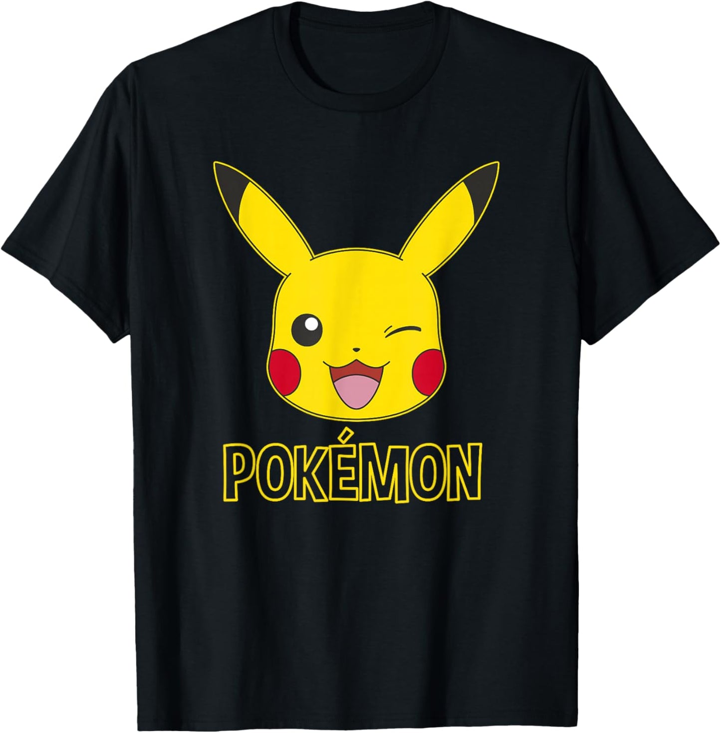 Pokémon Pikachu Cute Wink Classic Logo T-Shirt - T-Shirt | Black