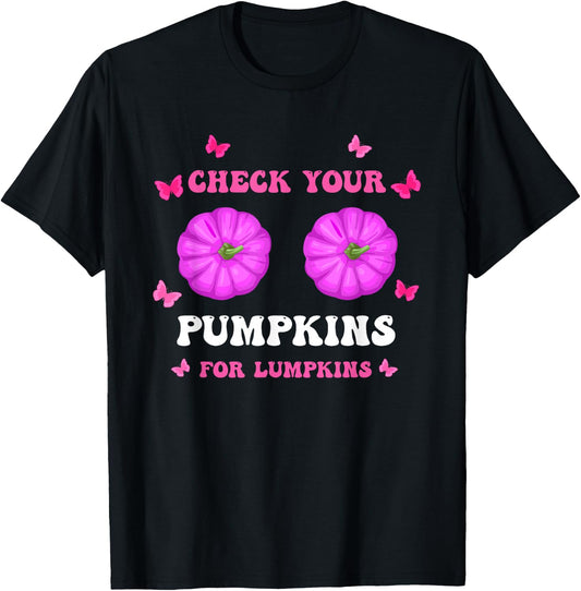 Check Your Pumpkins Breast Cancer Awareness Halloween Women T-Shirt - T-Shirt | Black