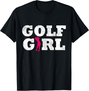 Golf Girl Player Golfer Golfing Silhouette Sport Gift T-Shirt - T-Shirt | Black