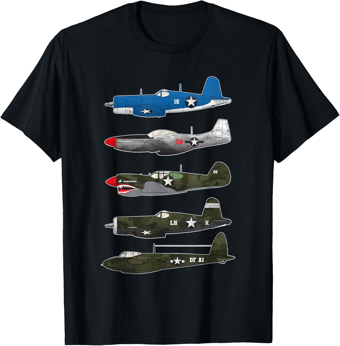 American Planes WW2 Warbirds P51 Mustang B-17 Fortress Gift T-Shirt - T-Shirt | Black