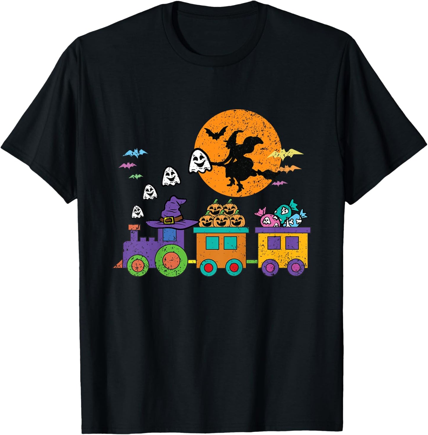 Halloween Train Witch Ghost Pumpkin Toddler Boys Girls T-Shirt - T-Shirt | Black